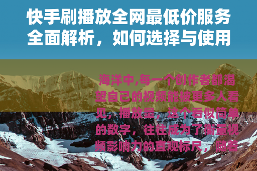 快手刷播放全网最低价服务全面解析，如何选择与使用