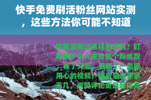 快手免费刷活粉丝网站实测，这些方法你可能不知道