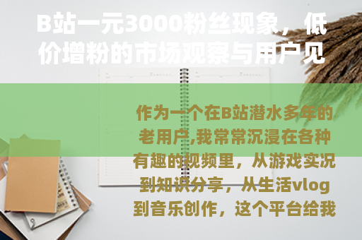 B站一元3000粉丝现象，低价增粉的市场观察与用户见解