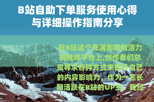 B站自助下单服务使用心得与详细操作指南分享