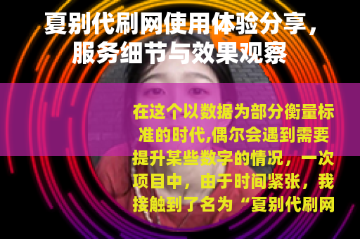 夏别代刷网使用体验分享，服务细节与效果观察