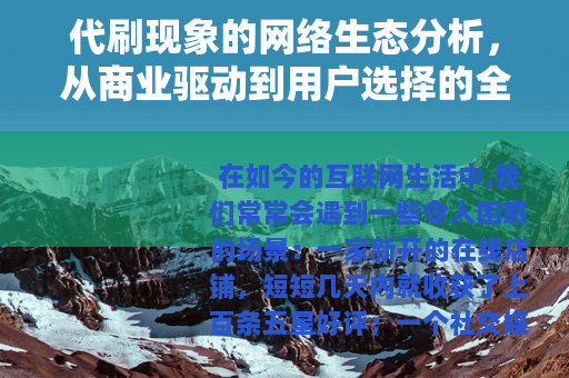 代刷现象的网络生态分析，从商业驱动到用户选择的全视角解读