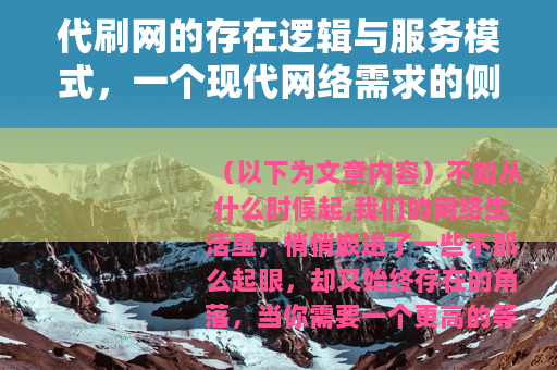 代刷网的存在逻辑与服务模式，一个现代网络需求的侧面观察
