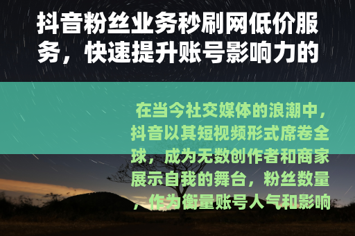 抖音粉丝业务秒刷网低价服务，快速提升账号影响力的有效策略