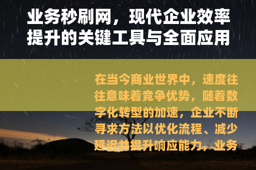 业务秒刷网，现代企业效率提升的关键工具与全面应用解析