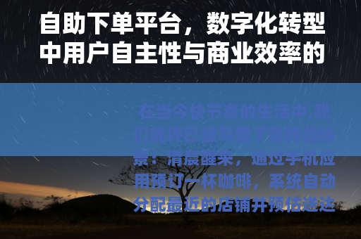 自助下单平台，数字化转型中用户自主性与商业效率的双重提升路径