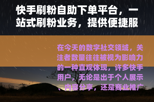 快手刷粉自助下单平台，一站式刷粉业务，提供便捷服务