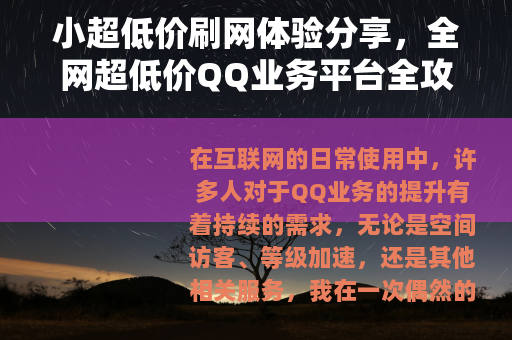 小超低价刷网体验分享，全网超低价QQ业务平台全攻略