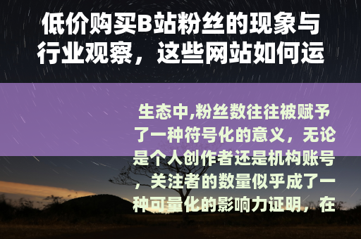低价购买B站粉丝的现象与行业观察，这些网站如何运作？