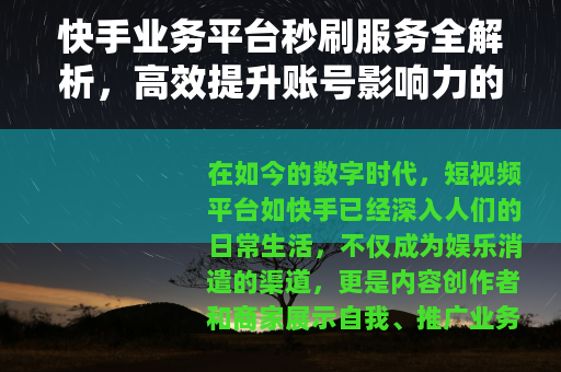 快手业务平台秒刷服务全解析，高效提升账号影响力的实用指南
