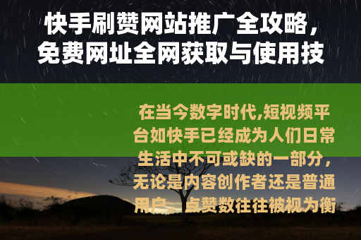 快手刷赞网站推广全攻略，免费网址全网获取与使用技巧解析