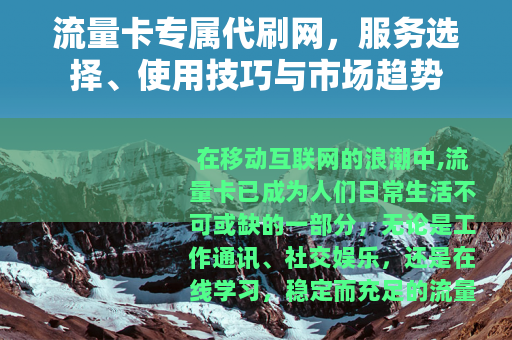 流量卡专属代刷网，服务选择、使用技巧与市场趋势