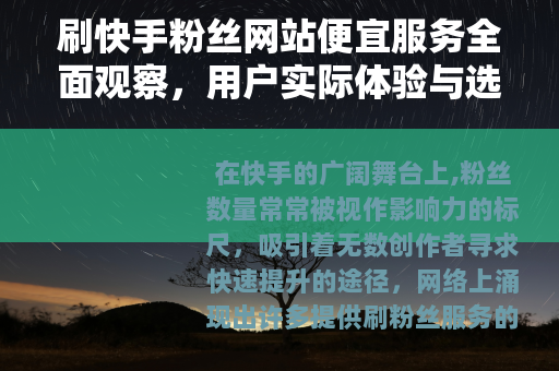 刷快手粉丝网站便宜服务全面观察，用户实际体验与选择考量