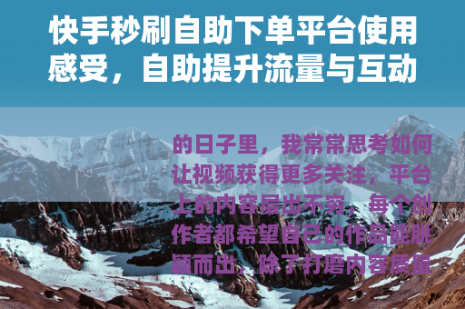 快手秒刷自助下单平台使用感受，自助提升流量与互动的实践分享