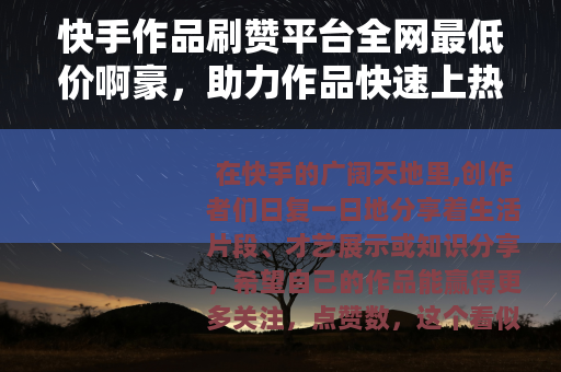 快手作品刷赞平台全网最低价啊豪，助力作品快速上热门秘诀