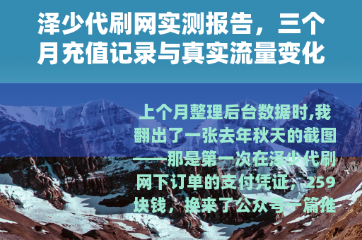 泽少代刷网实测报告，三个月充值记录与真实流量变化数据分享