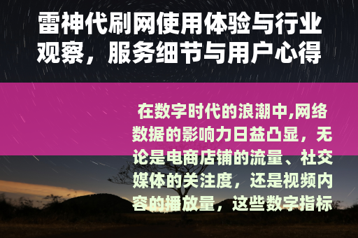 雷神代刷网使用体验与行业观察，服务细节与用户心得分享