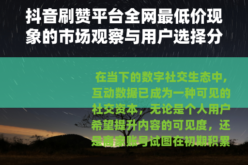 抖音刷赞平台全网最低价现象的市场观察与用户选择分析