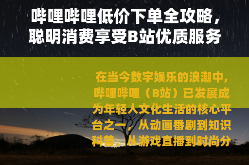 哔哩哔哩低价下单全攻略，聪明消费享受B站优质服务