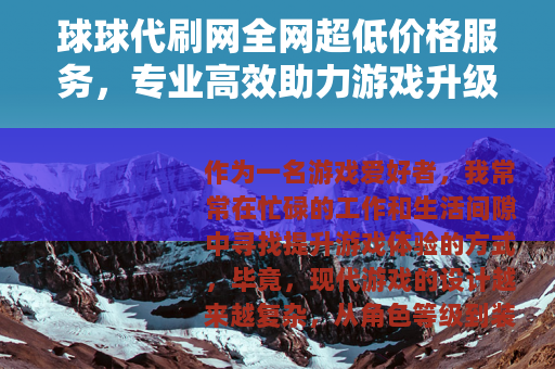 球球代刷网全网超低价格服务，专业高效助力游戏升级新选择