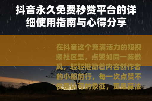 抖音永久免费秒赞平台的详细使用指南与心得分享