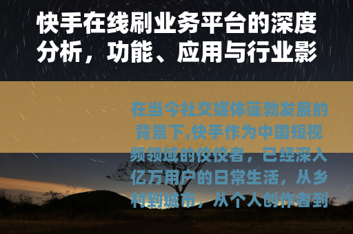 快手在线刷业务平台的深度分析，功能、应用与行业影响全面解读