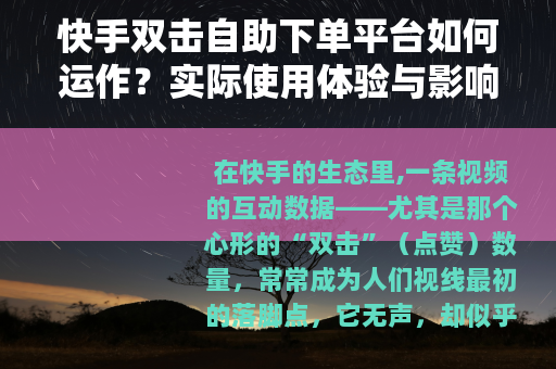 快手双击自助下单平台如何运作？实际使用体验与影响分析