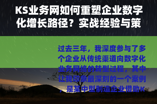 KS业务网如何重塑企业数字化增长路径？实战经验与策略分享