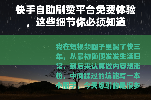 快手自助刷赞平台免费体验，这些细节你必须知道