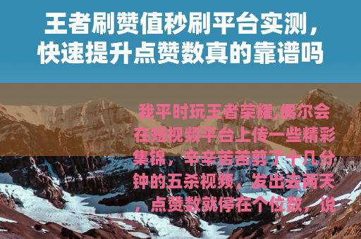 王者刷赞值秒刷平台实测，快速提升点赞数真的靠谱吗？