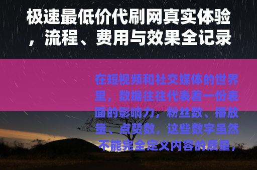 极速最低价代刷网真实体验，流程、费用与效果全记录
