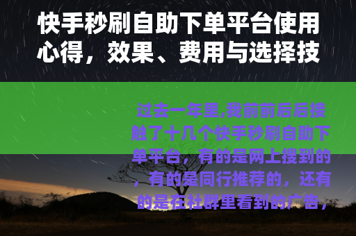 快手秒刷自助下单平台使用心得，效果、费用与选择技巧