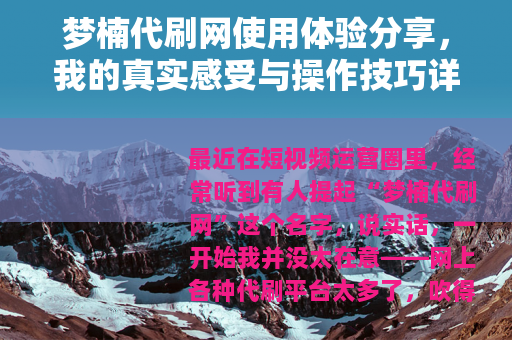 梦楠代刷网使用体验分享，我的真实感受与操作技巧详解
