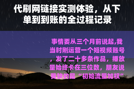 代刷网链接实测体验，从下单到到账的全过程记录