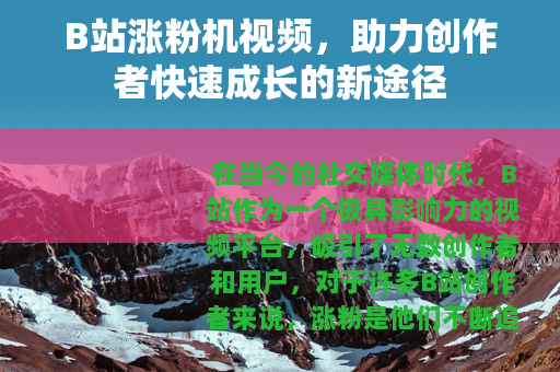 B站涨粉机视频，助力创作者快速成长的新途径