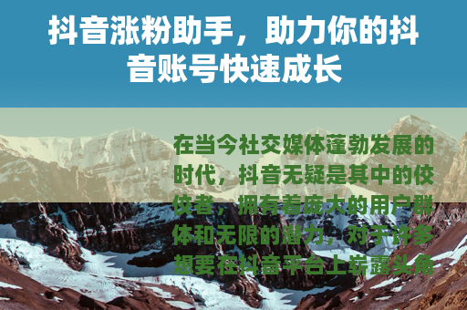 抖音涨粉助手，助力你的抖音账号快速成长