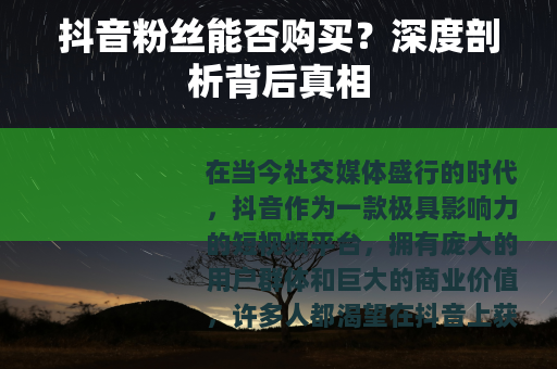 抖音粉丝能否购买？深度剖析背后真相