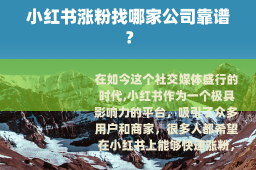 小红书涨粉找哪家公司靠谱？