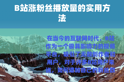 B站涨粉丝播放量的实用方法