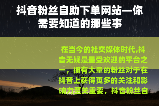 抖音粉丝自助下单网站—你需要知道的那些事