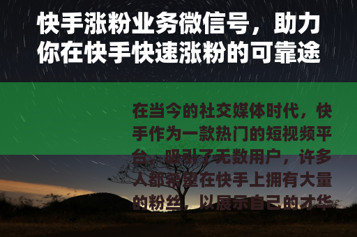 快手涨粉业务微信号，助力你在快手快速涨粉的可靠途径